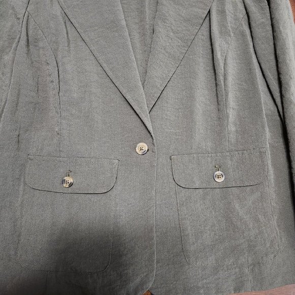 Chicos Jacket Womens 1 Medium Army Olive Green Stretch Lightweight Blazer - Picture 7 of 12
